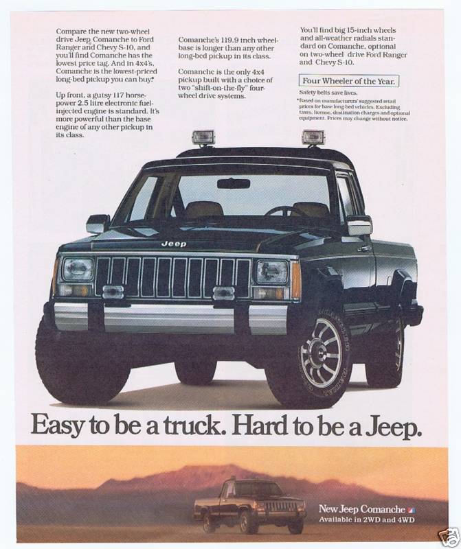 1986 Jeep Comanche pickup truck photo print ad